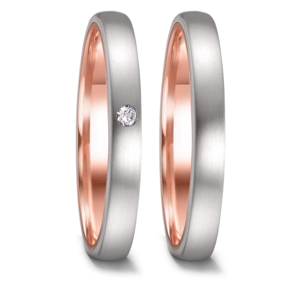 Love Ring 585/14 K Rotgold mit Edelstahl und Diamant 0.02 ct