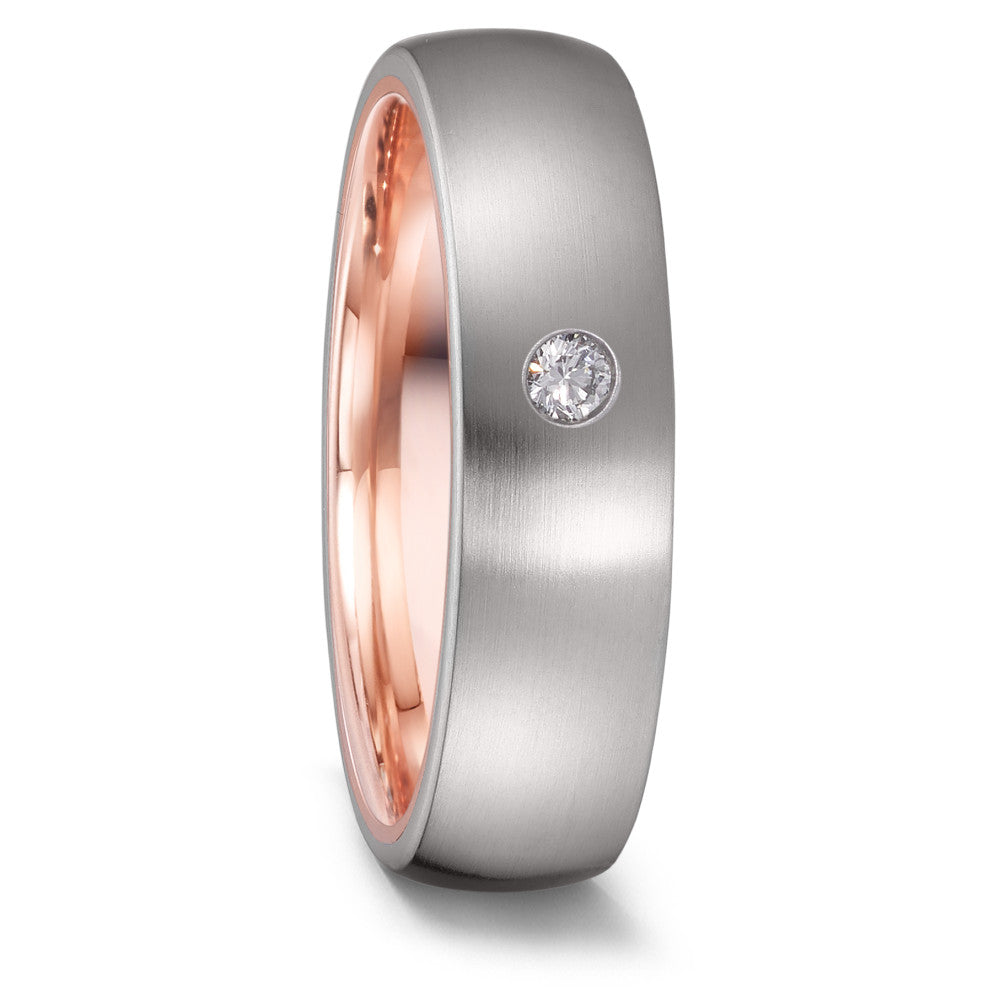Love Ring 585/14 K Rotgold mit Edelstahl und Diamant 0.05 ct