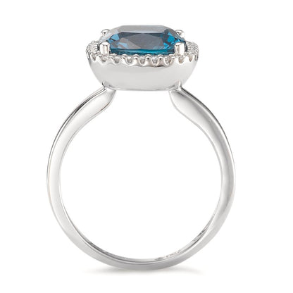 Bague Or blanc 18K Topaze London Blue, Diamant 0.14 ct, 28 Pierres, brillant, w-si