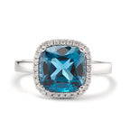 Anillo de dedo 750/oro blanco de 18 quilates Topacio azul de Londres, Diamante 0.14 ct, 28 piedras, [Brillant], w-si