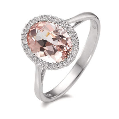 Finger ring 750/18 K vitguld Morganit 1.45 ct, diamant 0.09 ct, 32 stenar, [Brillant], w-si