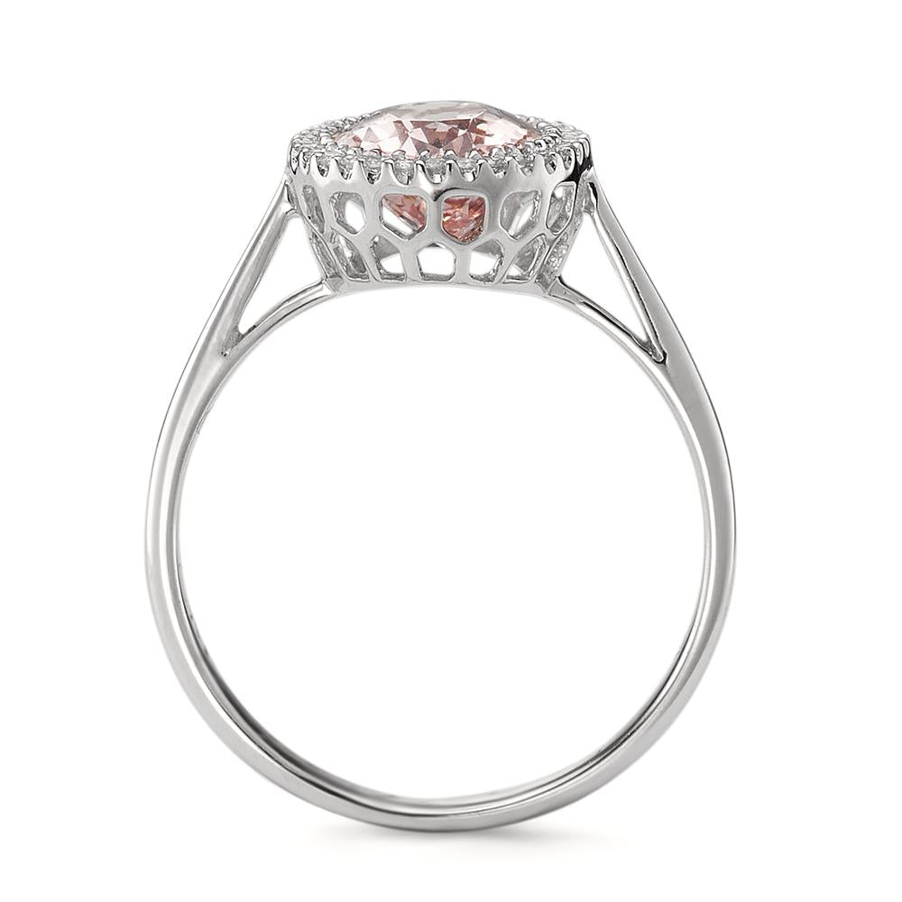 Bague Or blanc 18K Morganite 1.45 ct, Diamant 0.09 ct, 32 Pierres, brillant, w-si