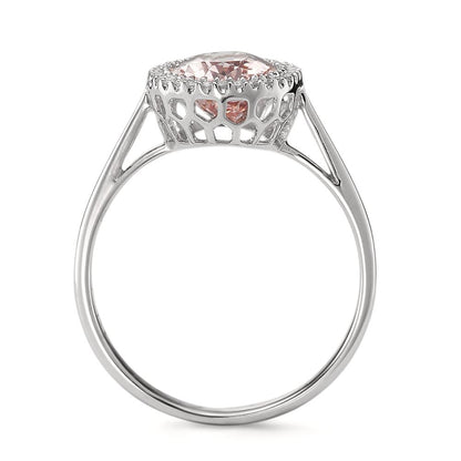 Finger ring 750/18 K vitguld Morganit 1.45 ct, diamant 0.09 ct, 32 stenar, [Brillant], w-si