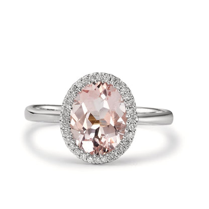 Finger ring 750/18 K vitguld Morganit 1.45 ct, diamant 0.09 ct, 32 stenar, [Brillant], w-si