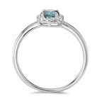 Fingerring 750/18 K Weissgold London Blue Topas, Diamant 0.11 ct, 16 Steine, Brillantschliff, w-si