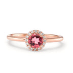 Bague Or rouge 18K Tourmaline, Diamant 0.11 ct, 16 Pierres, brillant, w-si