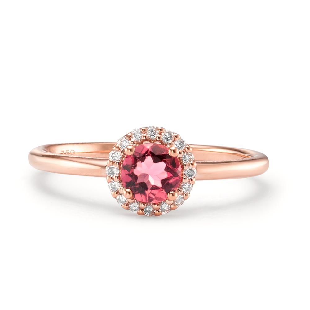 Bague Or rouge 18K Tourmaline, Diamant 0.11 ct, 16 Pierres, brillant, w-si
