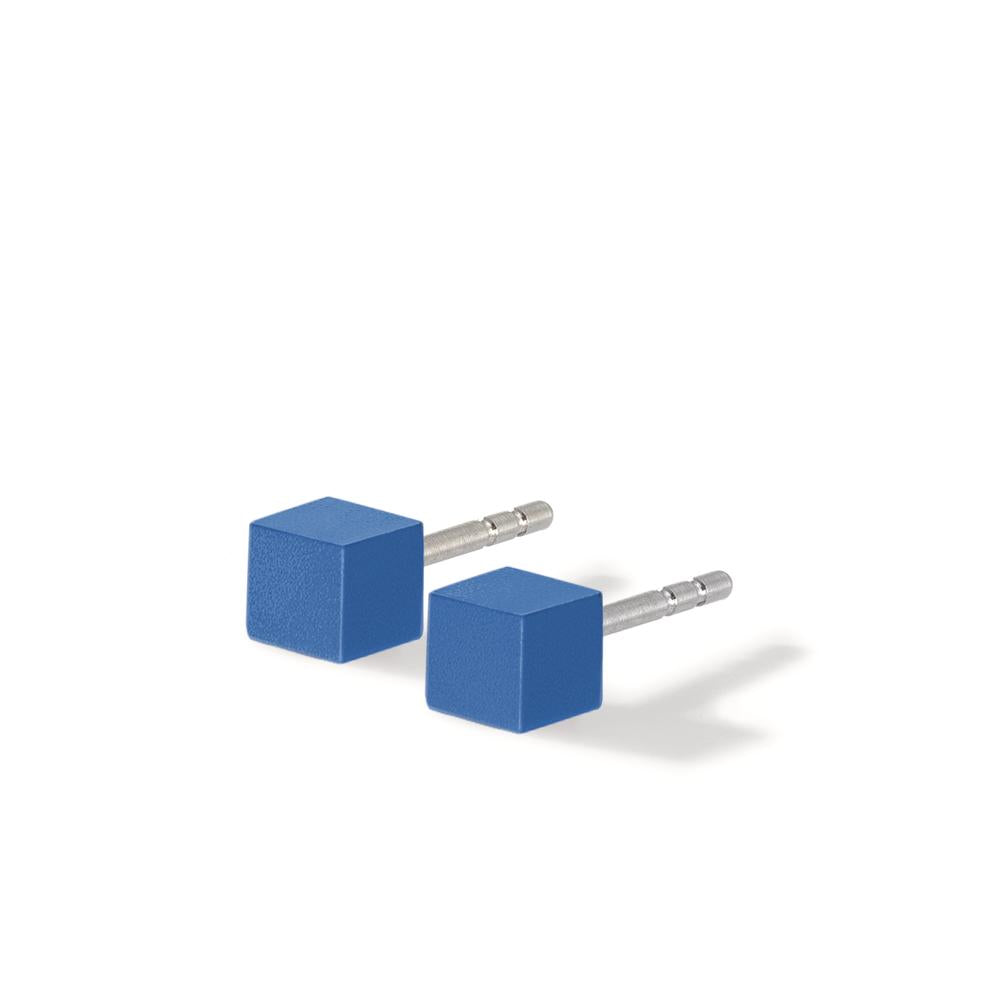 Ohrstecker Cube aus Aluminium in Lapis Blue mit Edelstahlstift, 4x4mm