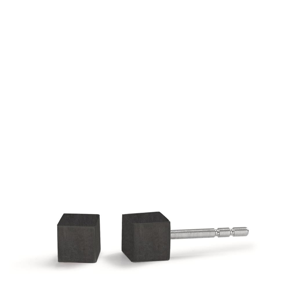 Ohrstecker Cube aus Carbon mit Edelstahlstift, 4x4mm