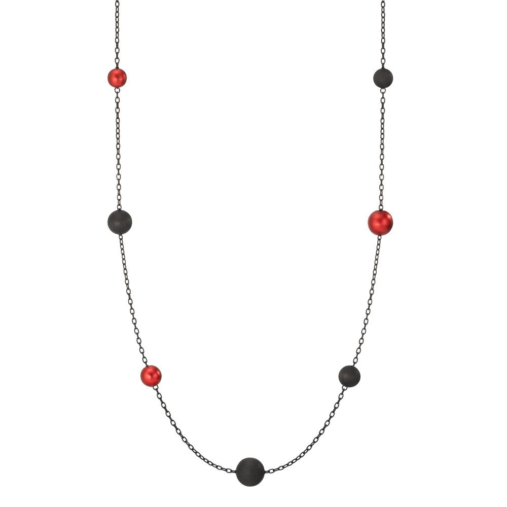 Halskette Nera aus geschwärztem Edelstahl mit Carbon und Pearls in Ruby Red, 80cm