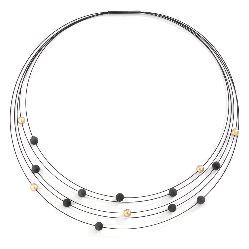 Spiralcollier Nera aus schwarzem Edelstahl mit Carbon und Pearls in Light Gold