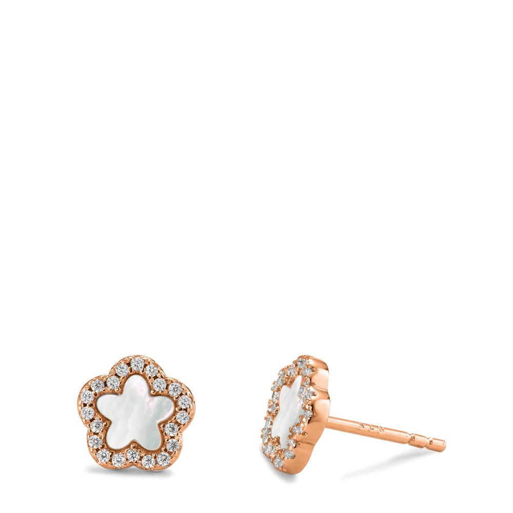 Pendientes Plata Circonita Rosa Dorado Madre perla blanco Flor Ø8 mm