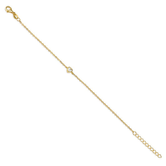 Bracelet Silver Zirconia Yellow Gold plated Heart 16-19 cm
