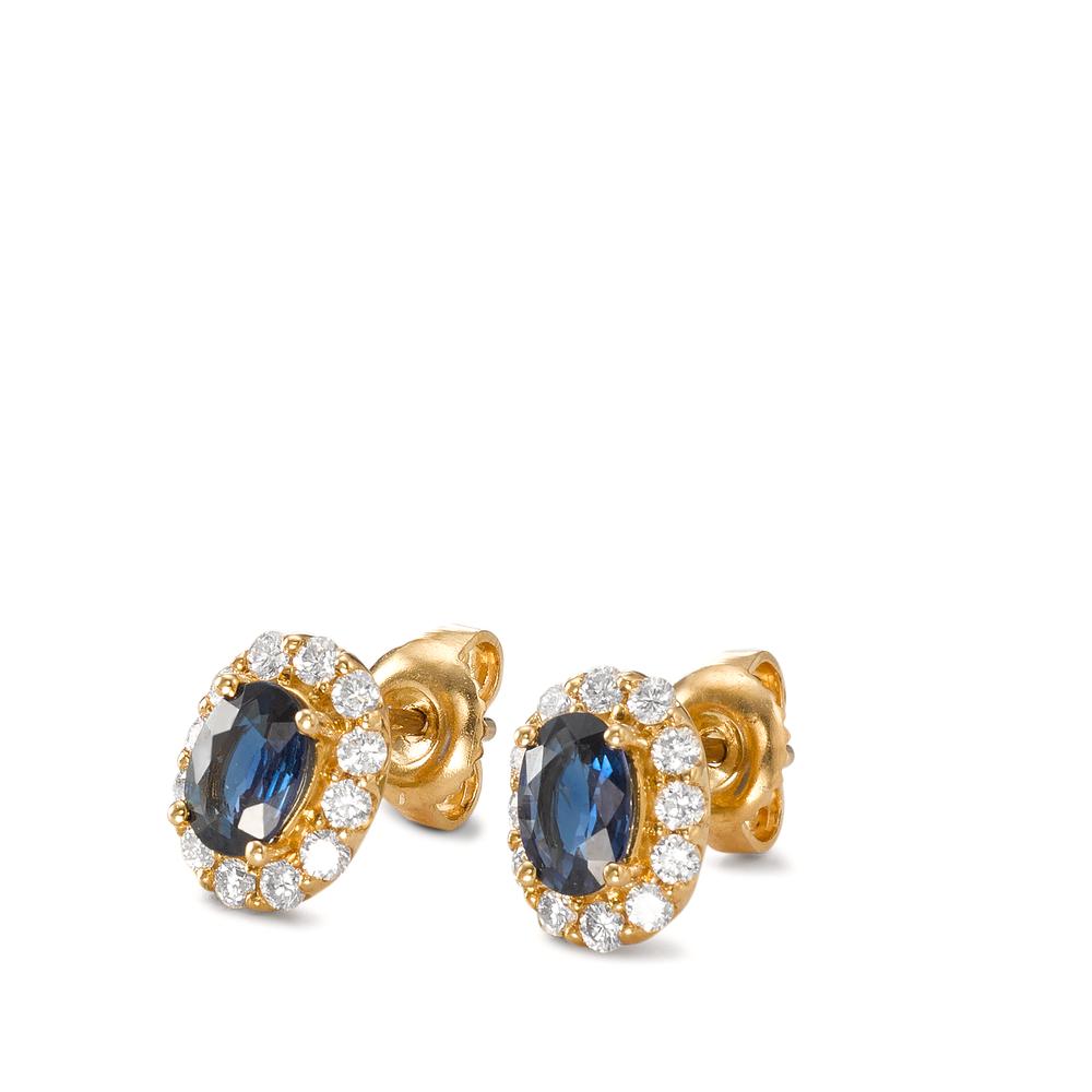 Clous d'oreilles Or jaune 18K Saphir 2 Pierres, Diamant 0.44 ct, 24 Pierres, brillant, w-si