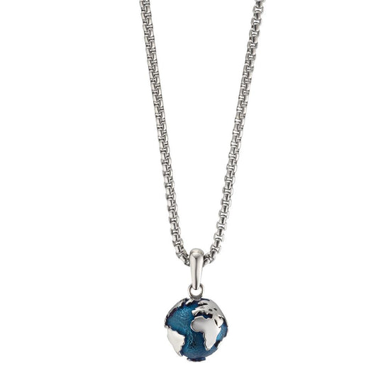 Halskette mit Anhänger Edelstahl blau IP beschichtet Weltkugel