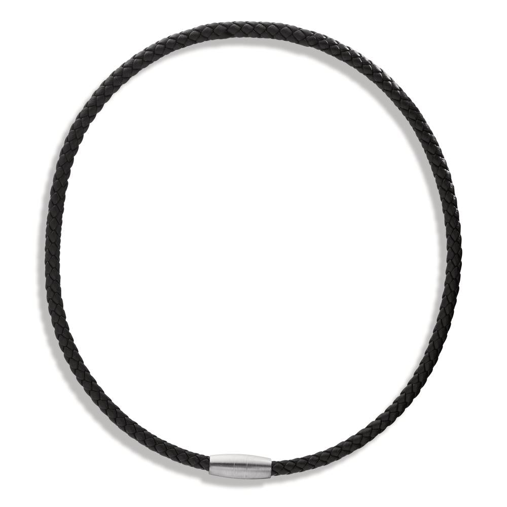 Lederkette Ray, Edelstahl-Magnetverschluss mit Flechtleder schwarz, 50 cm