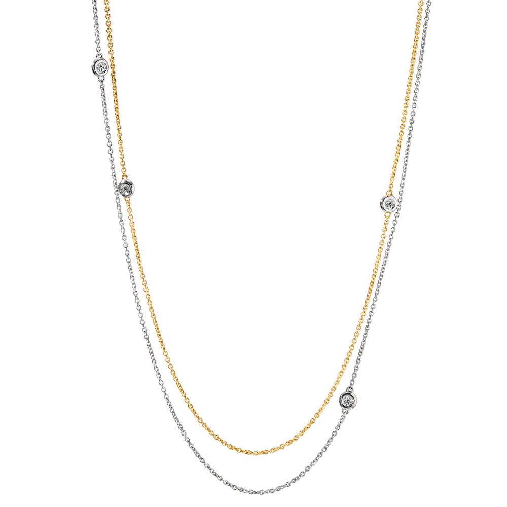 Collier 750/18 K Weissgold, 750/18 K Gelbgold Diamant 0.16 ct, 5 Steine, w-si 42-45 cm verstellbar