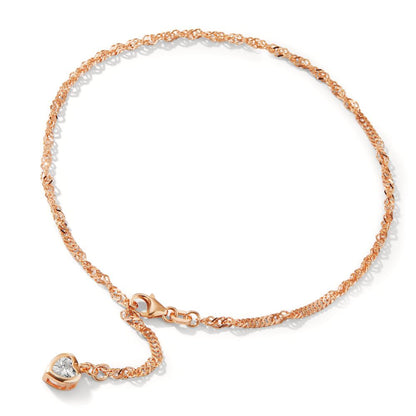 Fusskettchen Silber Zirkonia rosé vergoldet Herz 23-26 cm verstellbar