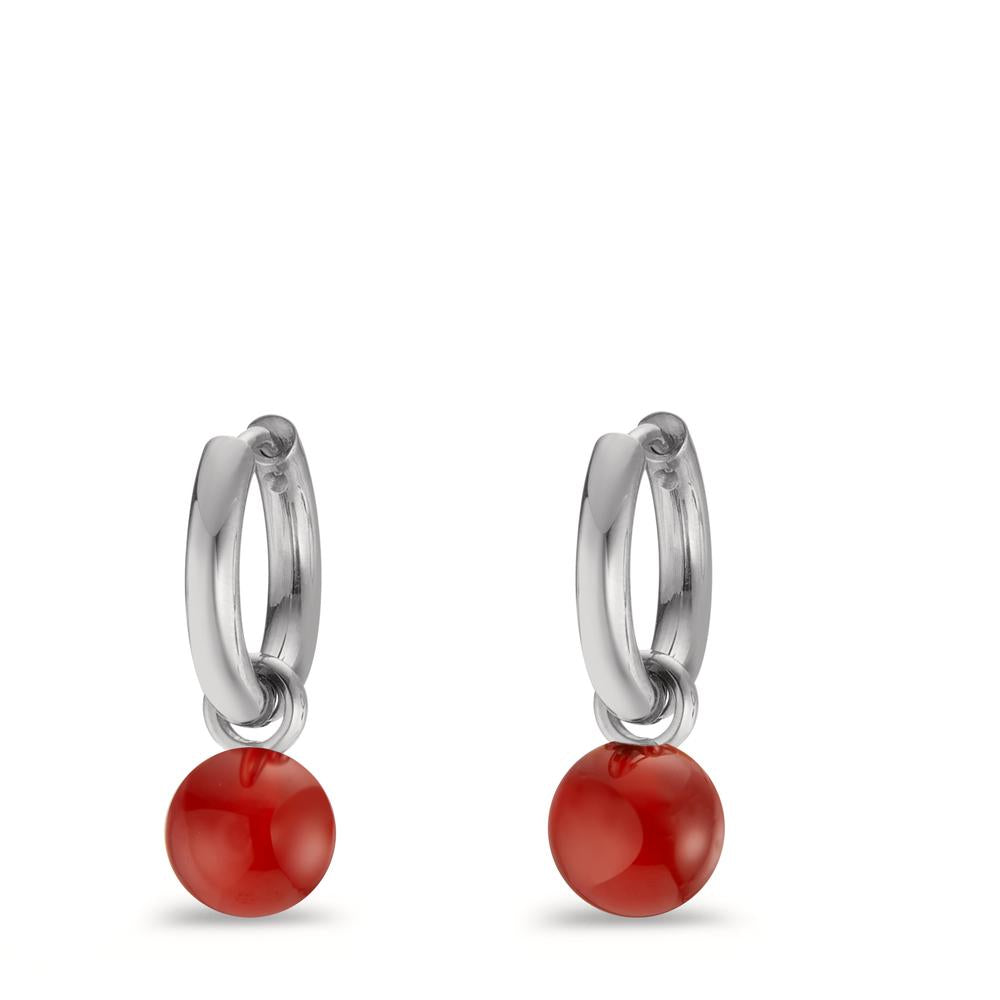 Creolen Set Muse Silver aus Edelstahl mit roten Perlen aus Achat in Ø8mm