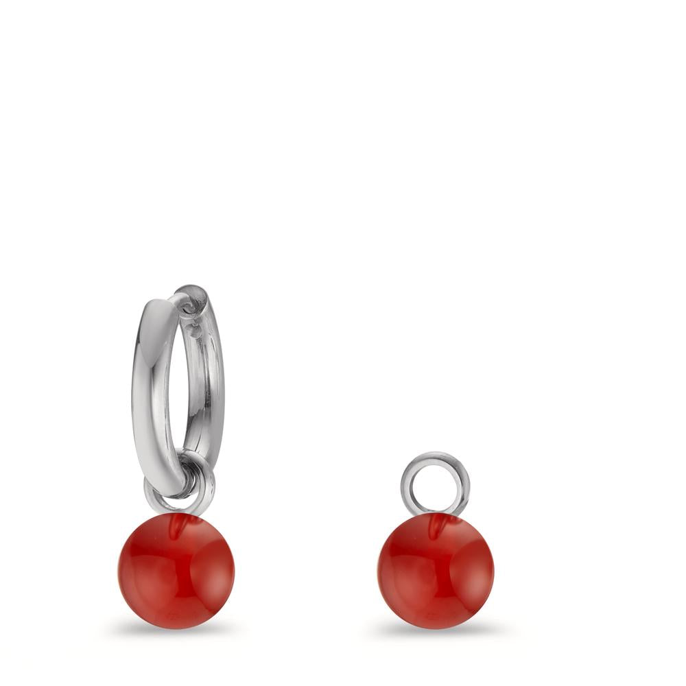 Creolen Set Muse Silver aus Edelstahl mit roten Perlen aus Achat in Ø8mm