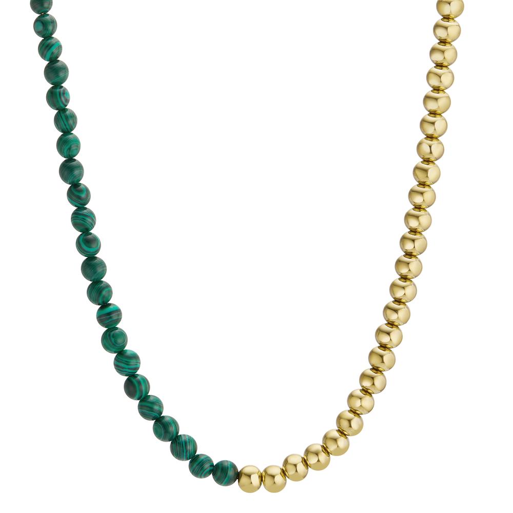 Halskette Muse Gold aus Edelstahl mit Malachit Perlen verstellbar, Ø4 mm