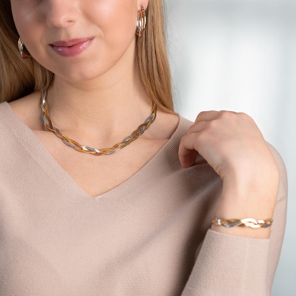 Hoop earrings Stainless steel Tricolor Rhodium plated