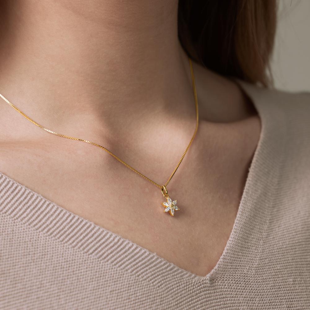 Pendant 9k Yellow Gold Zirconia 6 Stones Flower Ø9.5 mm