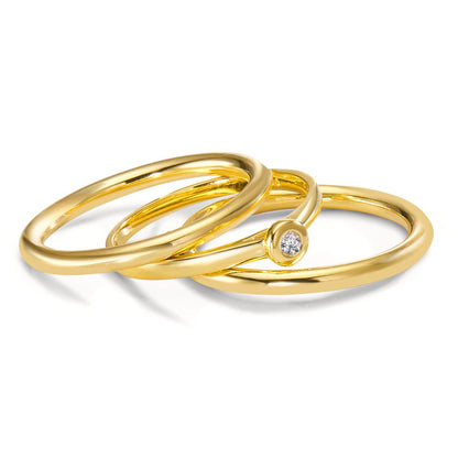 Ringset 3-Teilig 750/18 K Gelbgold Diamant weiss, 0.03 ct, w-si