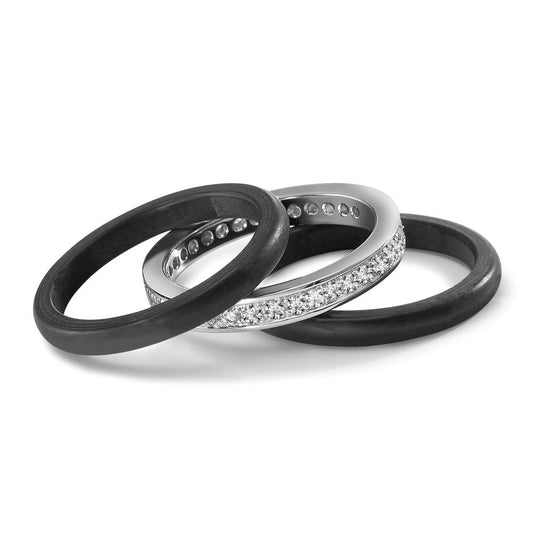 Bague Or blanc 18K, Carbone Diamant 0.50 ct, 35 Pierres, w-si