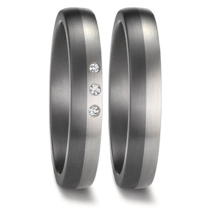 Partnerring 999 Tantal, 950 Platin Diamant 0.03 ct, 3 Steine, w-si