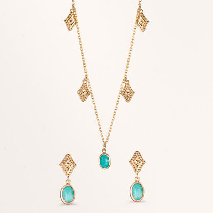 Pendientes Bronce Amazonita 2 piedras Dorado
