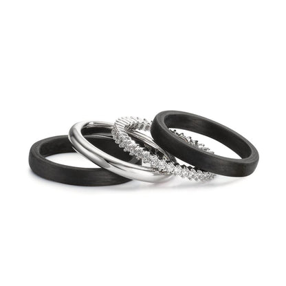Assortiment de bagues Or blanc 18K, Carbone Zircone