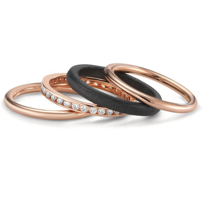 Ringset 750/18 K Rotgold, Carbon Diamanten w-si