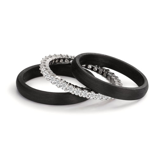 Ringset 750/18 K Weissgold, Carbon Diamanten 0.75 ct, w-si