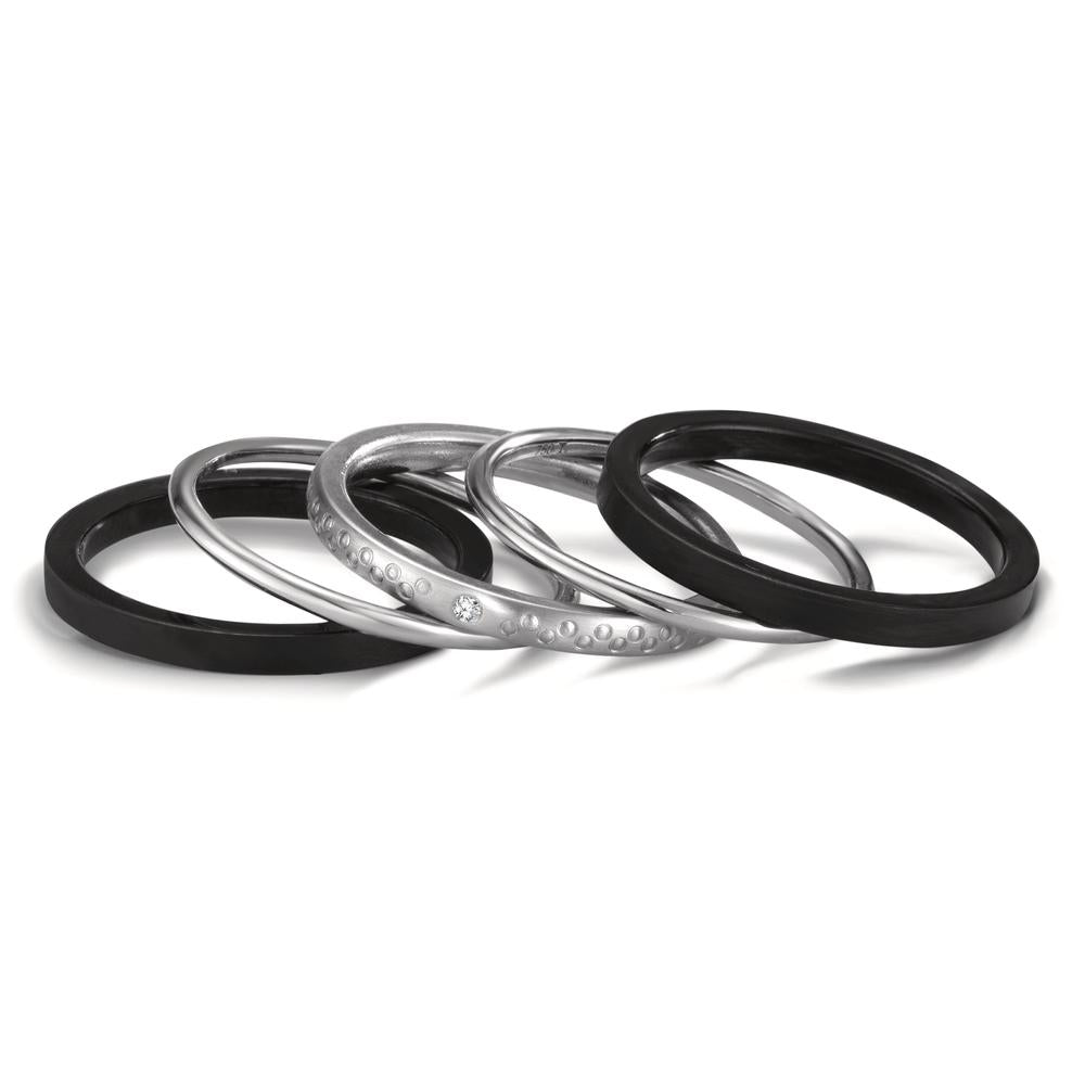 Juego de anillos 750/oro blanco de 18 quilates, Titanio Diamante 0.014 ct, w-si