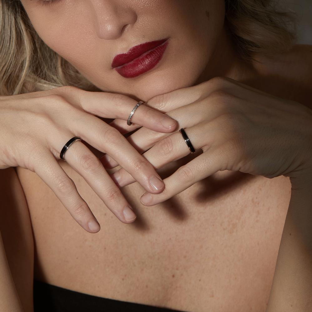 Juego de anillos 750/oro blanco de 18 quilates, Titanio Diamante 0.014 ct, w-si