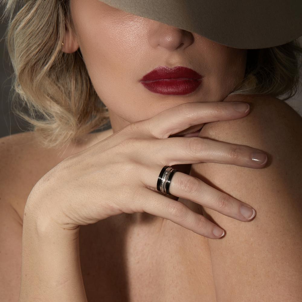 Juego de anillos 750/oro blanco de 18 quilates, Titanio Diamante 0.014 ct, w-si