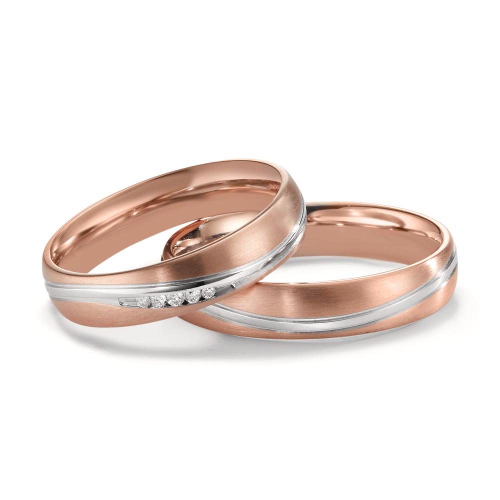 Anillo de pareja 750/oro blanco de 18 quilates, 750/oro rojo de 18 quilates Diamante 0.036 ct, 5 piedras, w-si