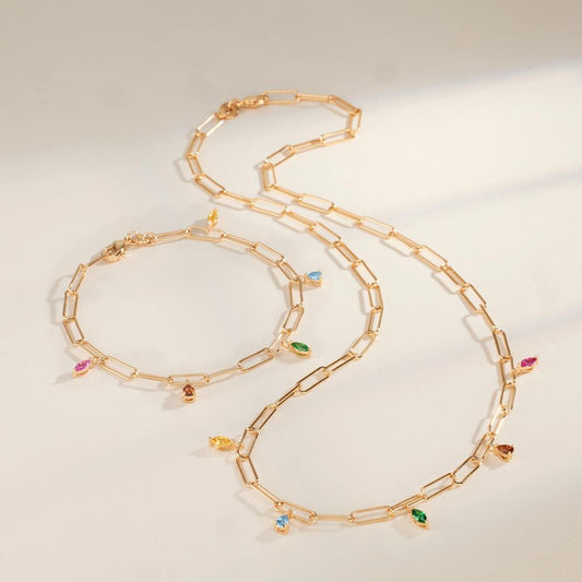 Collier Bronze Zirkonia bunt, 5 Steine