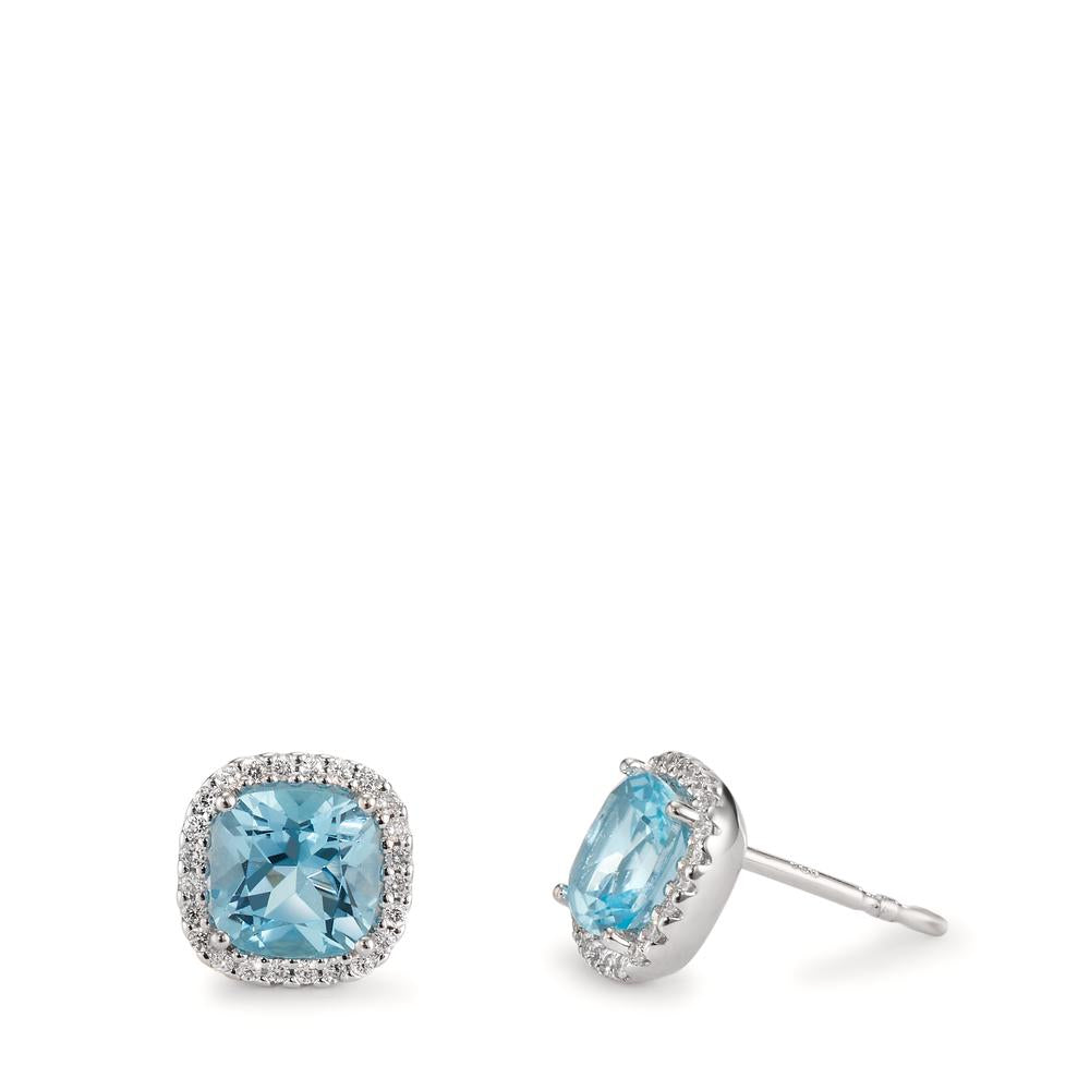 Pendientes 750/oro blanco de 18 quilates Diamante 0.18 ct, w-si, Topacio azul, 0.40 ct Ø8.5 mm