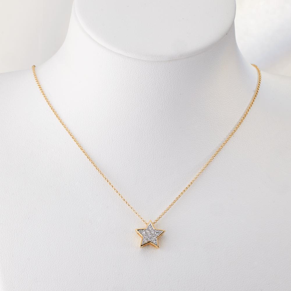 Anhänger 750/18 K Gelbgold Diamanten 0.08 ct, w-si Stern Ø10 mm