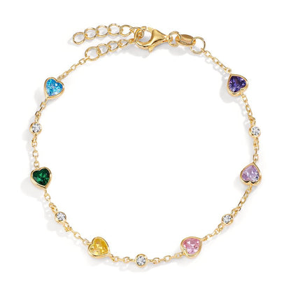 Pulsera Plata Circonita vistoso, 11 piedras Amarillo Dorado Corazón