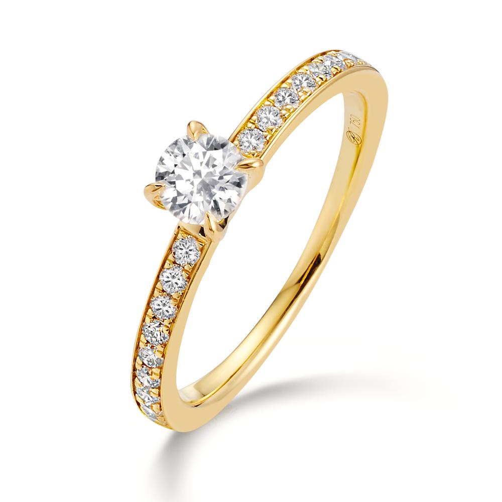 Anillo solitario 750/oro amarillo de 18 quilates Diamante blanco, 0.30 ct, [Brillant], w-si, Diamante blanco, 0.20 ct, 18 piedras, [Brillant], w-si