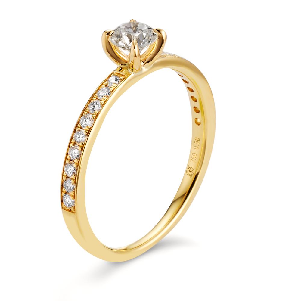 Bague solitaire Or jaune 18K Diamant blanc, 0.20 ct, 18 Pierres, brillant, w-si, Diamant blanc, 0.30 ct, brillant, w-si