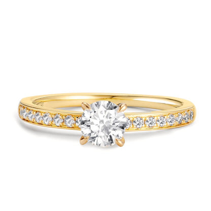 Solitärring 750/18 K gult guld diamant 0.47 ct, [Brillant], w-si, diamant 0.18 ct, 18 stenar, [Brillant], w-si