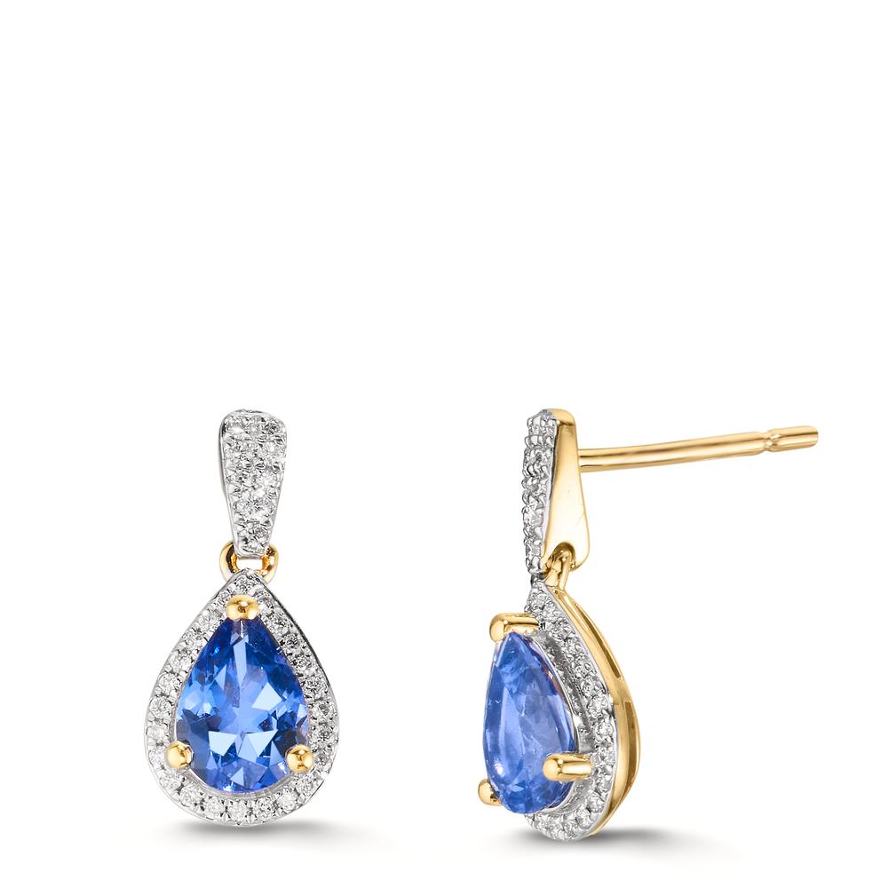 Drop Earrings 18k Yellow Gold Tanzanite 1.16 ct, 2 Stones, Diamond 0.21 ct, w-si