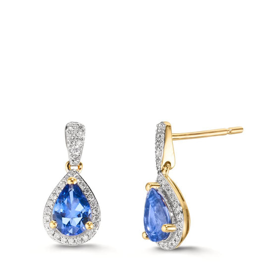 Pendant d'oreilles Or jaune 18K Tanzanite 1.16 ct, 2 Pierres, Diamant 0.21 ct, w-si