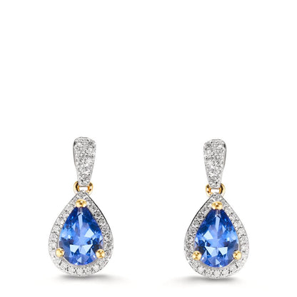 Pendientes 750/oro amarillo de 18 quilates Tanzanita 1.16 ct, 2 piedras, Diamante 0.21 ct, w-si