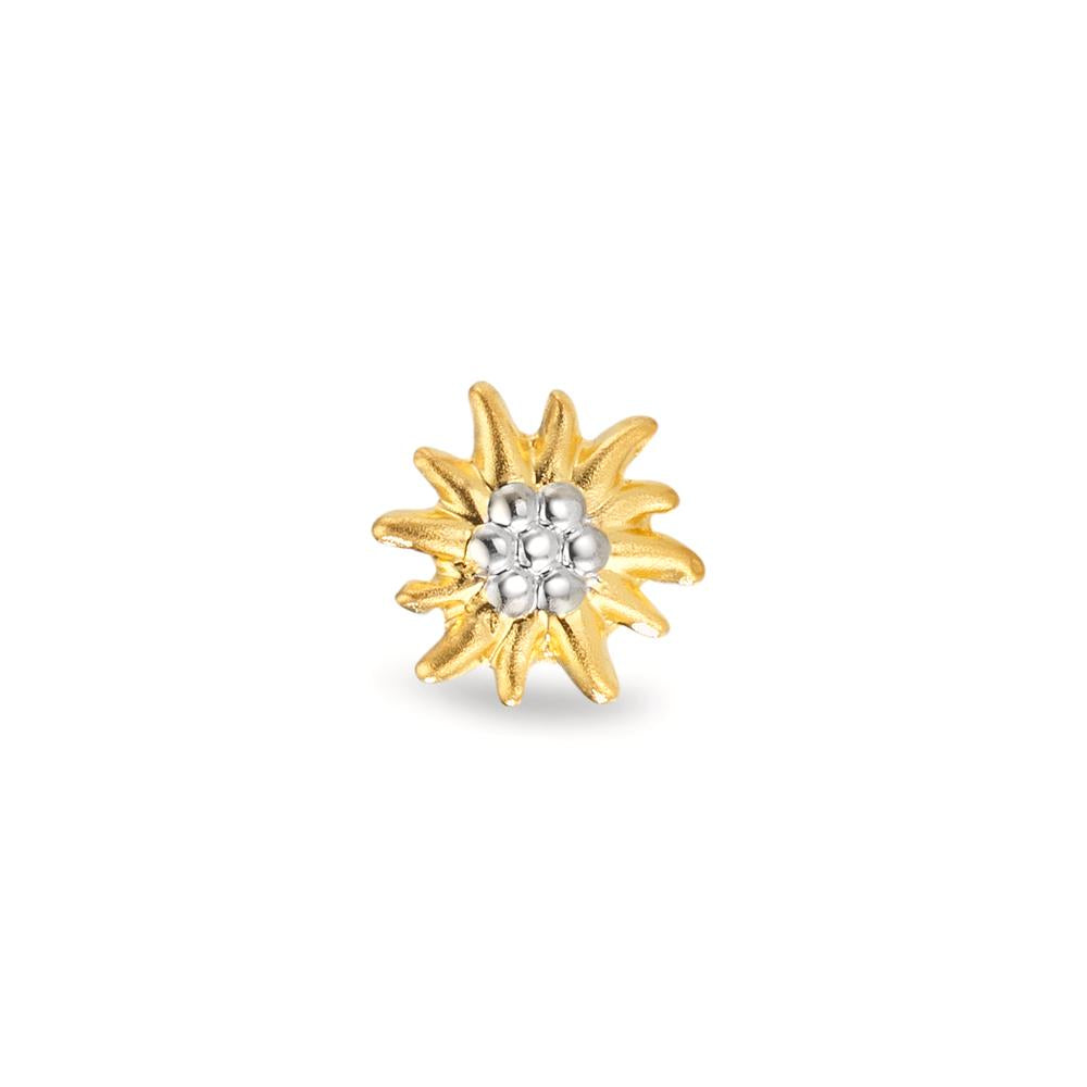 Single stud earring 18k Yellow Gold Bicolor Edelweiss Ø7 mm