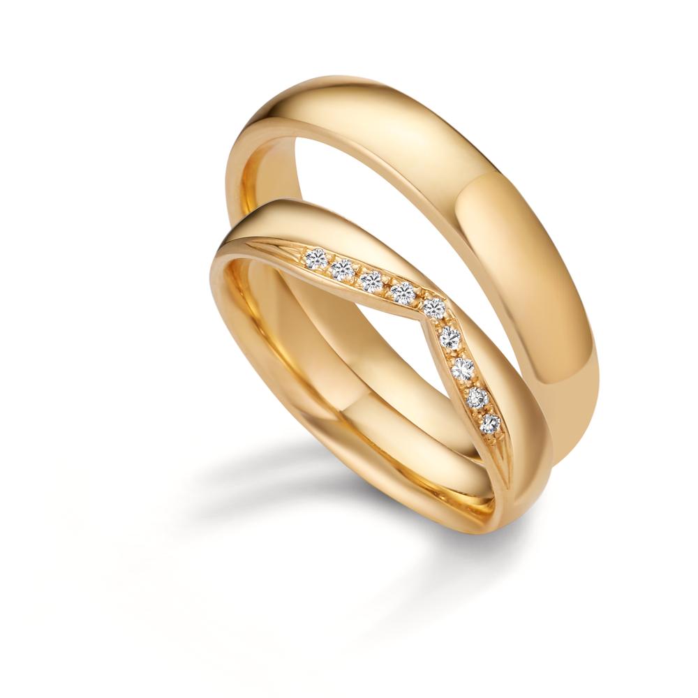 Partnerring 750/18 K gult guld diamant 0.045 ct, 9 stenar, tw-vsi